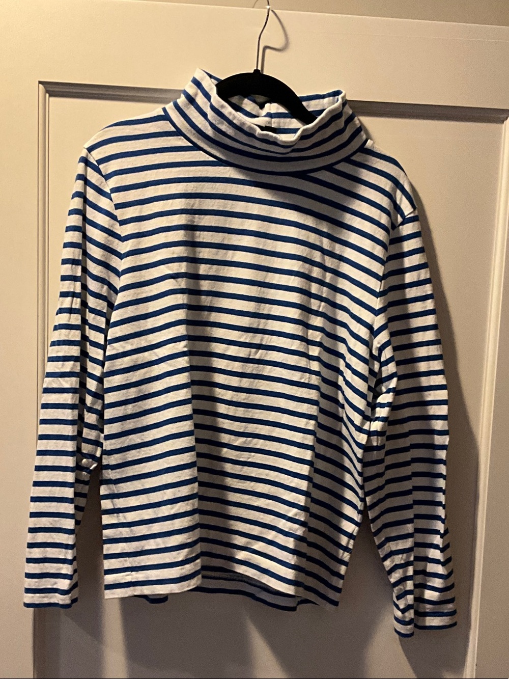 J. Crew Blue and White Striped Turtleneck Sweater